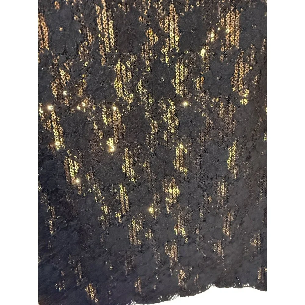 Sequin Lace‎ Pencil Skirt Black & Gold Stretch Fabric Womens Size Large